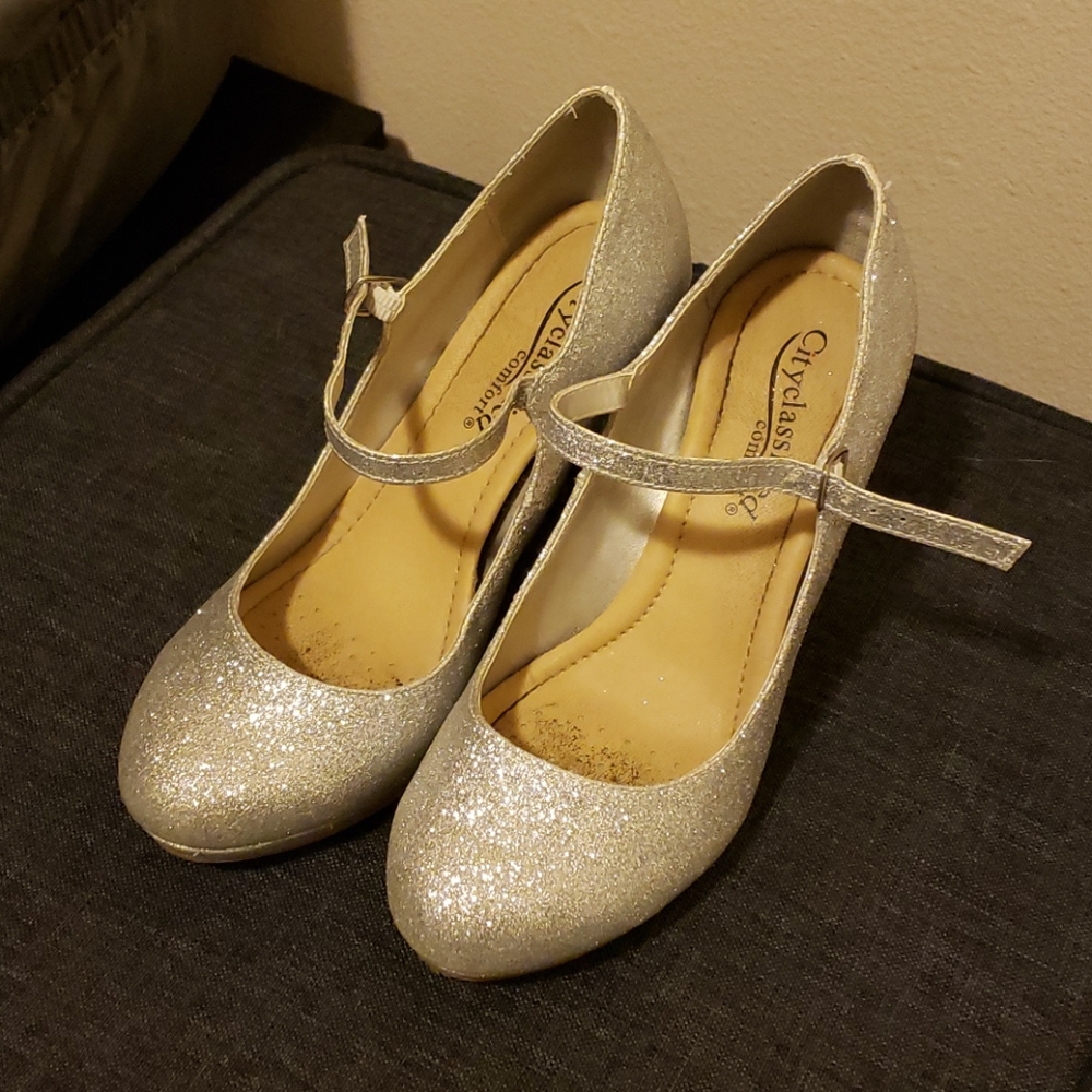 Sparkly Closed-Toe Heels